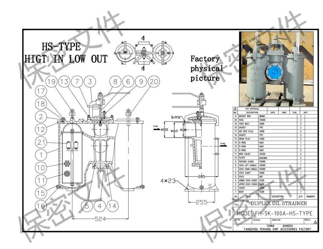 JIS 5k-100a Duplex-Wasserfilter Jis F7208 (Typ H), Gehäuse aus Gusseisen, Filterpatrone aus Edelstahl