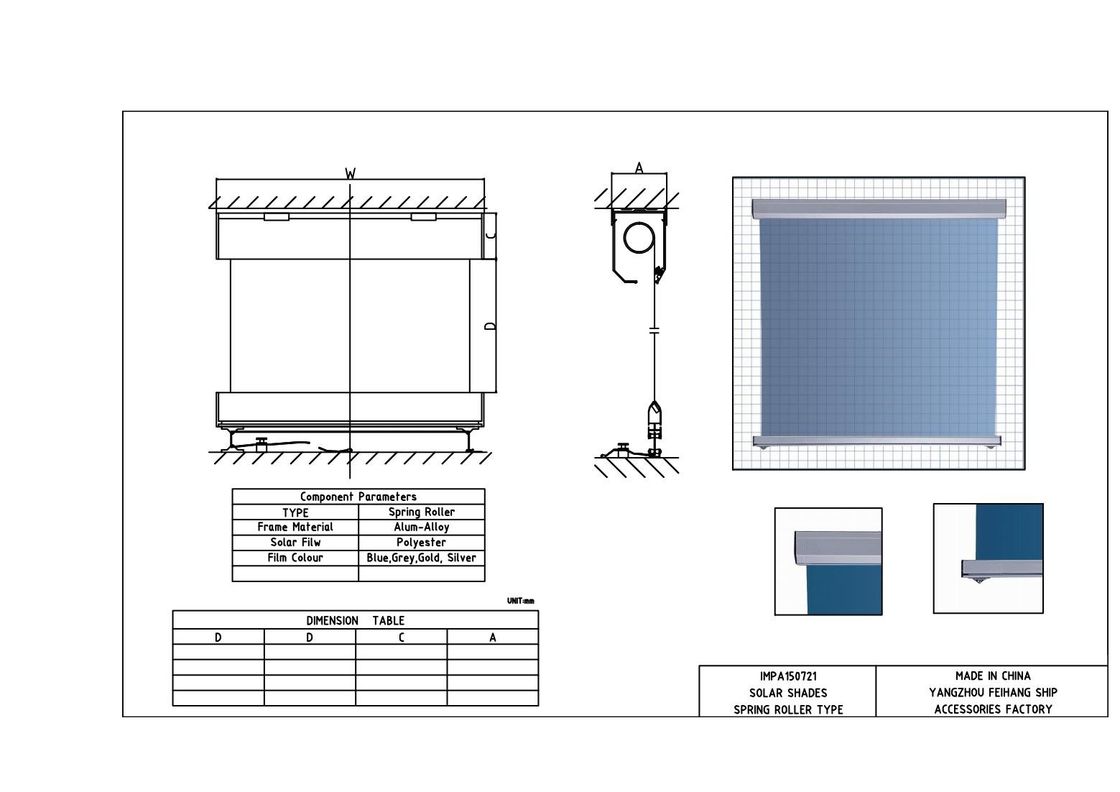 Marine Solar Shade Anti-Glare Sun Screen Roller Blind Polyester Schattenfilm in Bronze Farbe