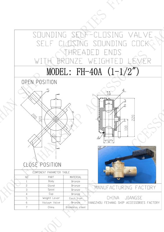 Technischer Parameter für Bronze-Selbstschließventilmodell FH40 CB/T3778-1999 mit Gewindeenden Enden mit Gewichtshebel