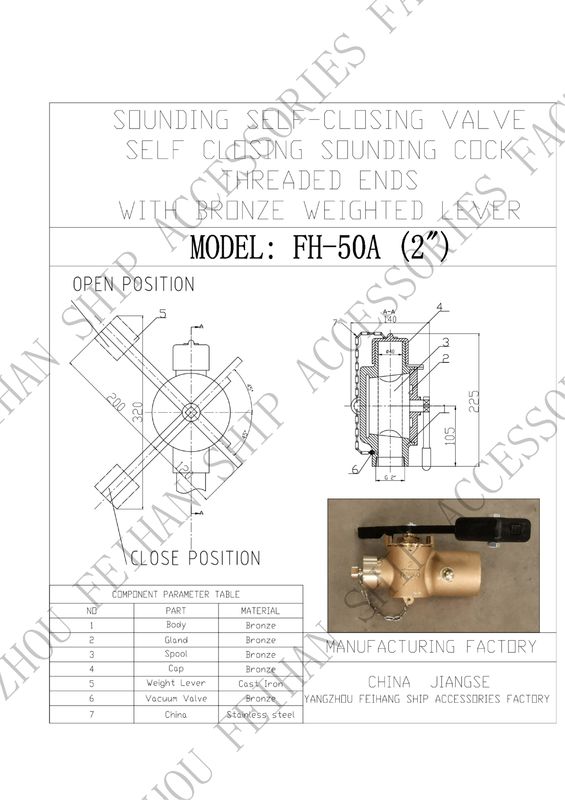 Technischer Parameter für FH50 CB/T3778-1999 Bronze-Selbstschließventilmodell mit Gewindeendungen mit Gewichtshebel