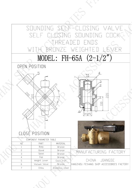 Technischer Parameter für FH65 CB/T3778-1999 Bronze-Selbstschließventilmodell mit Gewindeendungen mit Gewichtshebel